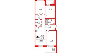 Квартира в ЖК Энфилд, 3 комнатная, 84.34 м², 2 этаж