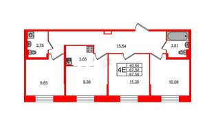 Квартира в ЖК Курортный квартал, 3 комнатная, 67.5 м², 1 этаж