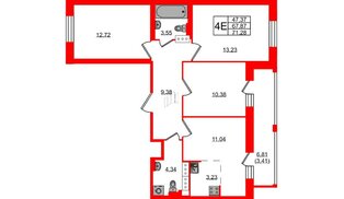 Квартира в ЖК Курортный квартал, 3 комнатная, 71.28 м², 2 этаж