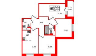 Квартира в ЖК Курортный квартал, 3 комнатная, 69.27 м², 2 этаж