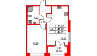 Квартира в ЖК NEWПИТЕР, 1 комнатная, 44.2 м², 5 этаж