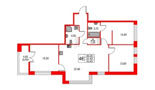 Квартира в ЖК NEWПИТЕР, 3 комнатная, 93.4 м², 4 этаж