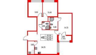 Квартира в ЖК NEWПИТЕР, 3 комнатная, 82.4 м², 8 этаж