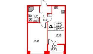 Квартира в ЖК NEWПИТЕР, 1 комнатная, 42.2 м², 5 этаж