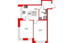 Квартира в ЖК NEWПИТЕР, 2 комнатная, 51.7 м², 2 этаж