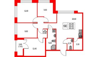 Квартира в ЖК NEWПИТЕР, 4 комнатная, 90.2 м², 2 этаж