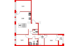 Квартира в ЖК NEWПИТЕР, 3 комнатная, 82.3 м², 5 этаж