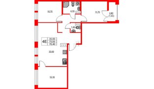 Квартира в ЖК NEWПИТЕР, 3 комнатная, 76.4 м², 7 этаж