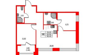 Квартира в ЖК NEWПИТЕР, 2 комнатная, 56.4 м², 2 этаж