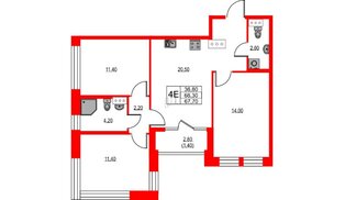 Квартира в ЖК NEWПИТЕР, 3 комнатная, 67.7 м², 4 этаж
