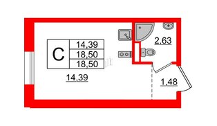 Апартаменты в ЖК ZOOM Черная речка, студия, 18.5 м², 3 этаж