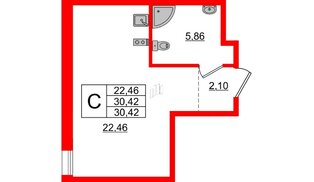 Апартаменты в ЖК ZOOM Черная речка, студия, 30.42 м², 3 этаж