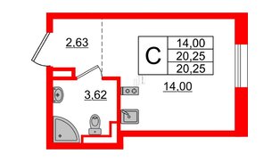 Апартаменты в ЖК ZOOM Черная речка, студия, 20.25 м², 3 этаж