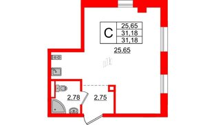 Апартаменты в ЖК ZOOM Черная речка, студия, 31.18 м², 3 этаж