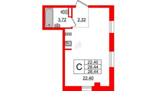 Апартаменты в ЖК ZOOM Черная речка, студия, 28.44 м², 3 этаж