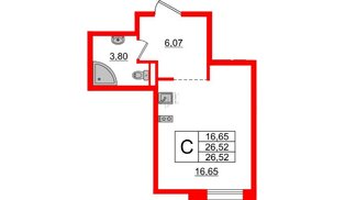 Апартаменты в ЖК ZOOM Черная речка, студия, 26.52 м², 3 этаж