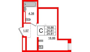 Апартаменты в ЖК ZOOM Черная речка, студия, 24.81 м², 3 этаж