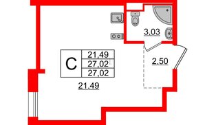 Апартаменты в ЖК ZOOM Черная речка, студия, 27.02 м², 3 этаж