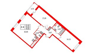 Квартира в ЖК «Пульс Премьер», 2 комнатная, 78.6 м², 16 этаж