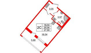 Квартира в ЖК «Пульс Премьер», студия, 25.06 м², 1 этаж