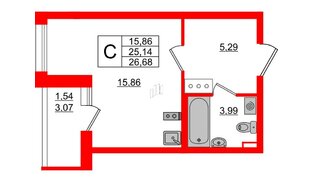 Квартира в ЖК Аквилон All in 3.0, студия, 26.68 м², 9 этаж