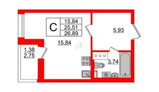 Квартира в ЖК «Аквилон Олл Ин 3.0», студия, 26.89 м², 8 этаж