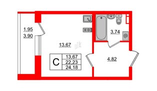 Квартира в ЖК «Аквилон Олл Ин 3.0», студия, 24.18 м², 2 этаж