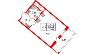 Квартира в ЖК «Пульс Премьер», студия, 24.44 м², 17 этаж