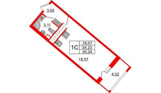 Квартира в ЖК Pulse Premier, студия, 24.4 м², 3 этаж