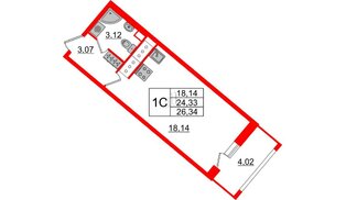 Квартира в ЖК «Пульс Премьер», студия, 24.3 м², 18 этаж