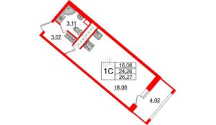 Квартира в ЖК Pulse Premier, студия, 24.3 м², 3 этаж