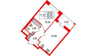 Квартира в ЖК «Пульс Премьер», 1 комнатная, 32.93 м², 7 этаж