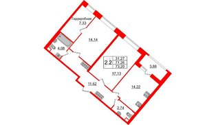 Квартира в ЖК Pulse Premier, 2 комнатная, 71.26 м², 2 этаж