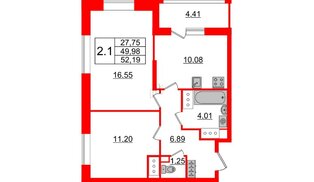 Квартира в ЖК «Пульс Премьер», 2 комнатная, 49.98 м², 6 этаж
