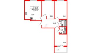 Квартира в ЖК Любоград, 3 комнатная, 75.5 м², 2 этаж