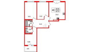 Квартира в ЖК Любоград, 3 комнатная, 75.27 м², 3 этаж
