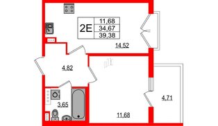 Квартира в ЖК Любоград, 1 комнатная, 34.67 м², 4 этаж