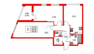 Квартира в ЖК «Лайнеръ», 2 комнатная, 69.06 м², 10 этаж