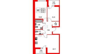 Квартира в ЖК «Лайнеръ», 2 комнатная, 63.62 м², 7 этаж