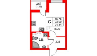 Квартира в ЖК «Лайнеръ», студия, 24.34 м², 7 этаж