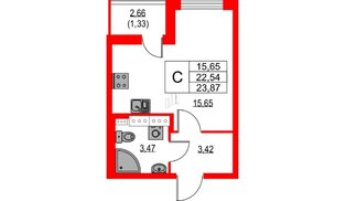 Квартира в ЖК «Лайнеръ», студия, 23.87 м², 13 этаж