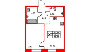 Квартира в ЖК ID Светлановский, 1 комнатная, 39.85 м², 2 этаж
