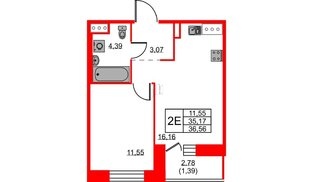 Квартира в ЖК ID Светлановский, 1 комнатная, 36.56 м², 4 этаж