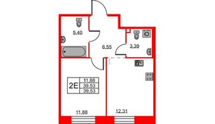 Квартира в ЖК ID Светлановский, 1 комнатная, 39.53 м², 2 этаж
