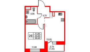 Квартира в ЖК ID Светлановский, 1 комнатная, 36.48 м², 4 этаж