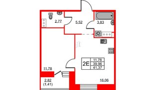 Квартира в ЖК ID Светлановский, 1 комнатная, 41.37 м², 8 этаж
