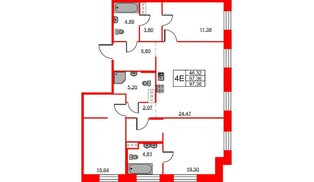 Квартира в ЖК ID Светлановский, 3 комнатная, 97.36 м², 3 этаж