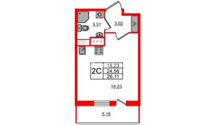 Квартира в ЖК «Прайм Приморский», студия, 24.56 м², 2 этаж