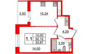Квартира в ЖК «Прайм Приморский», 1 комнатная, 32.2 м², 12 этаж