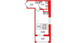 Квартира в ЖК «Прайм Приморский», студия, 27.62 м², 9 этаж